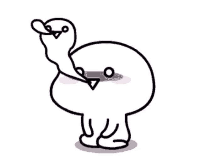 a black and white drawing of a turkey with a long neck and beak .