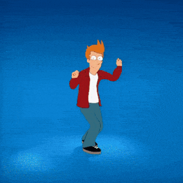 a cartoon character is dancing in front of a blue light