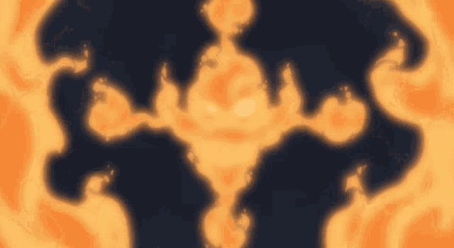 a black background with a circle of orange flames on it