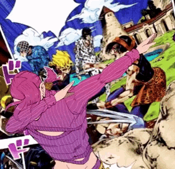 a man in a purple sweater is doing a dab in a comic book .