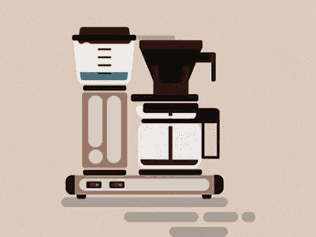 an illustration of a coffee maker with a measuring cup on top of it