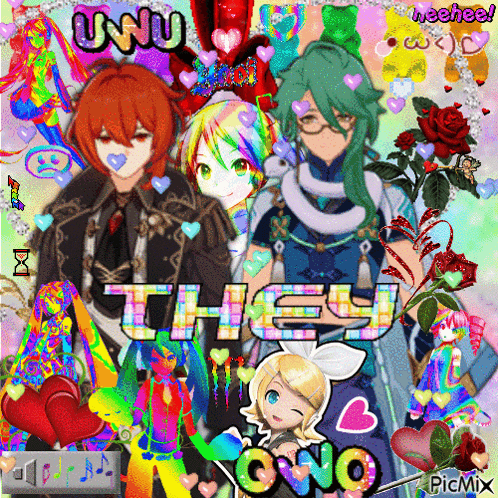 a collage of anime characters with the word they written in the middle