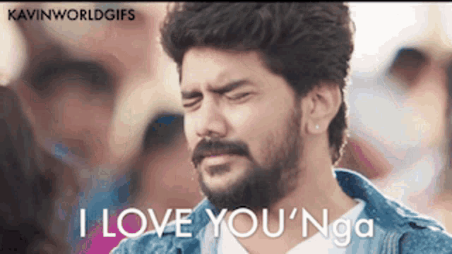 a man with a beard is crying and says i love you 'nga