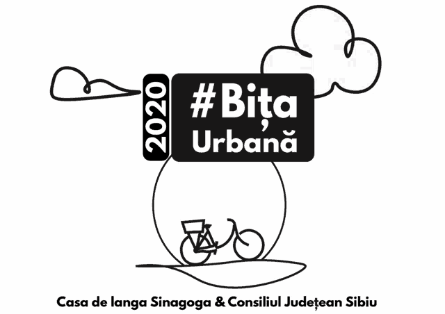 a black and white drawing of a person riding a bike with a sign that says #bita urbana