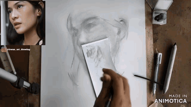 a drawing of a woman 's face is made in animotica