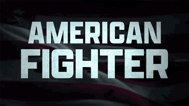 a poster for american fighter with an american flag behind it