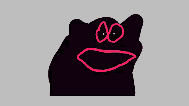 a drawing of a black frog with a pink mouth and eyes