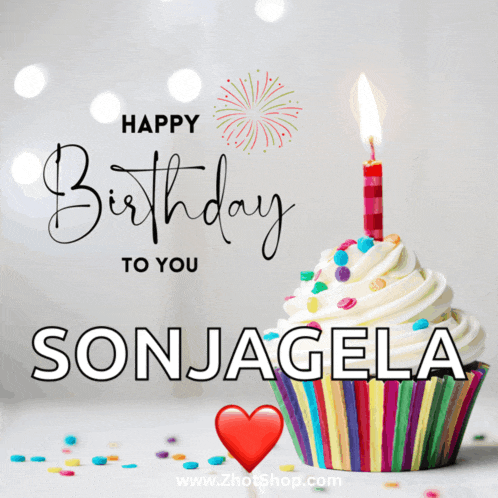 a birthday card for sonjagela with a cupcake with a lit candle