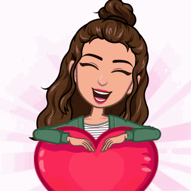 a cartoon of a woman holding a heart with her hands