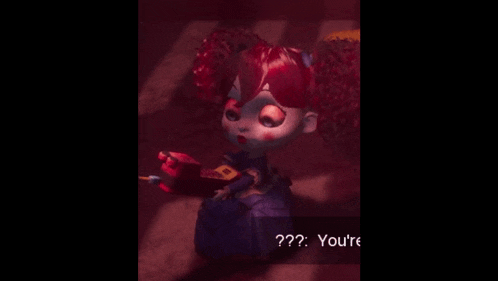 a cartoon doll with red hair is holding a pencil and says " the " in the corner