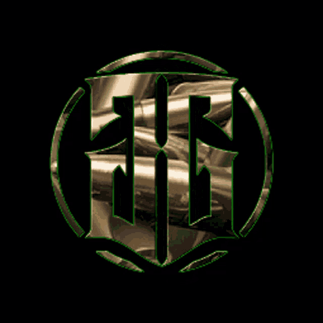 a logo with the letter h in a circle surrounded by bullets