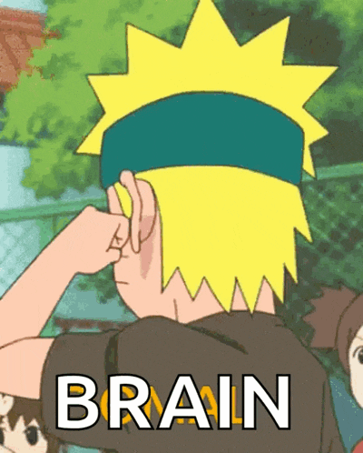 a cartoon of a boy with a headband and the word brain on the bottom
