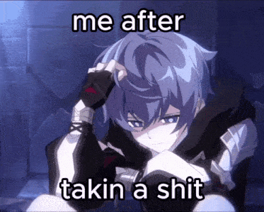 a picture of a boy with the words me after takin a shit