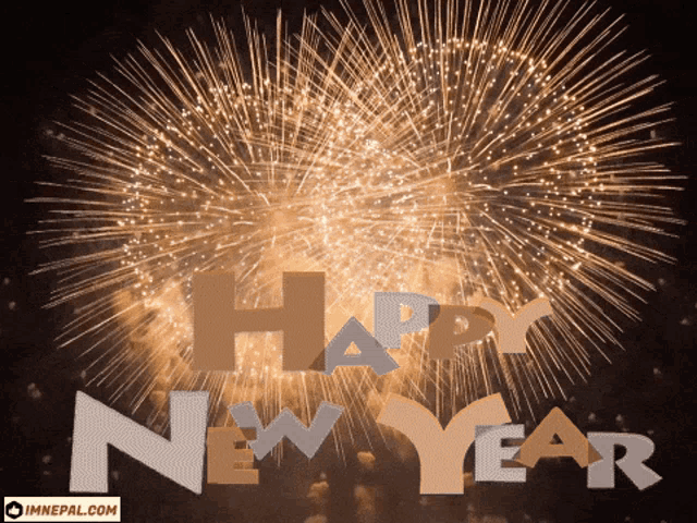 a new year greeting with fireworks in the background