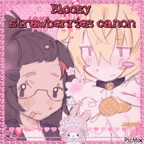 a picture of two anime characters with the words bloody strawberries canon on the bottom