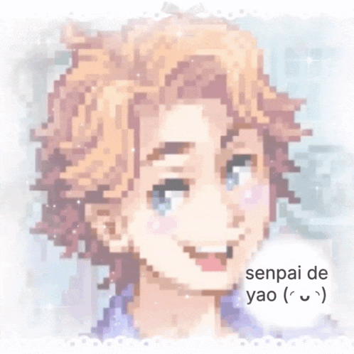 a pixel art of a boy with the words senpai de yao