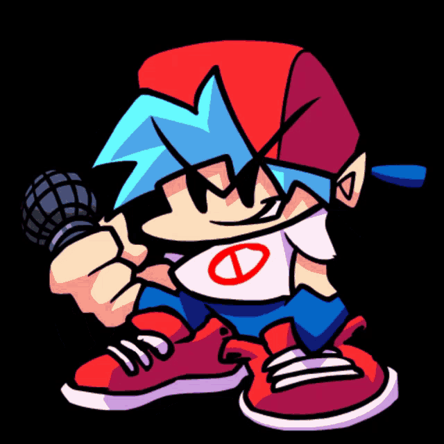 a cartoon character holding a microphone with a red circle on his chest