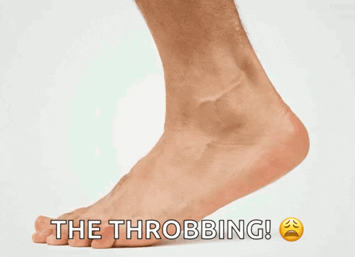 a close up of a man 's foot with the words the throbbing written below it