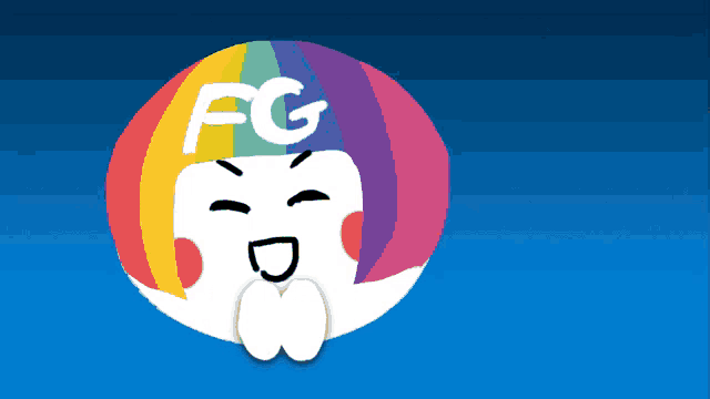 a cartoon tooth with a rainbow hair and the word fg on top