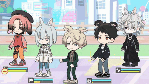 a group of cartoon characters are standing next to each other in a game