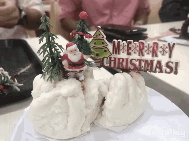 a merry christmas sign sits on top of a christmas cake