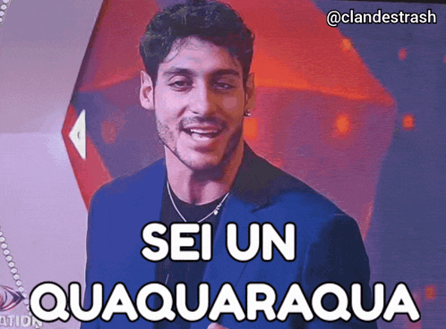 a man in a blue suit with the words sei un quaquaraqua above him