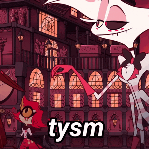 a cartoon character with the word tysm on the bottom right