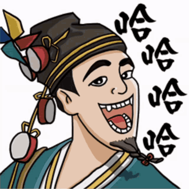 a cartoon of a man wearing a hat with chinese writing