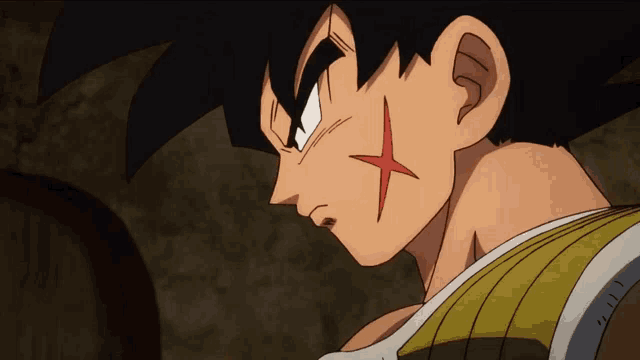a close up of a cartoon character with a red x on his face
