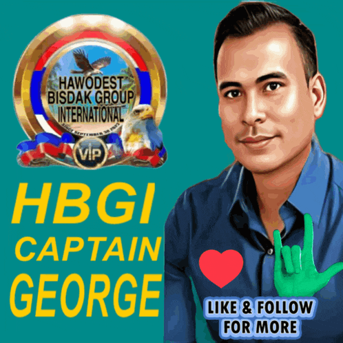a poster for hbgi captain george shows a man giving the peace sign