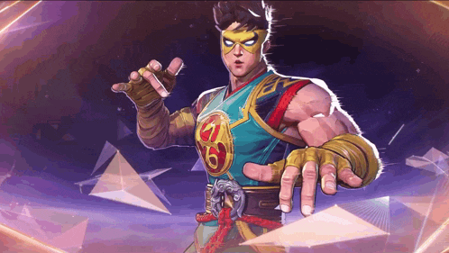 a cartoon of a man with a mask and the number 6 on his chest