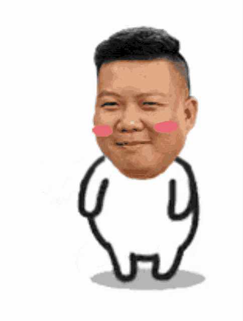 a drawing of a man 's face with pink cheeks and arms