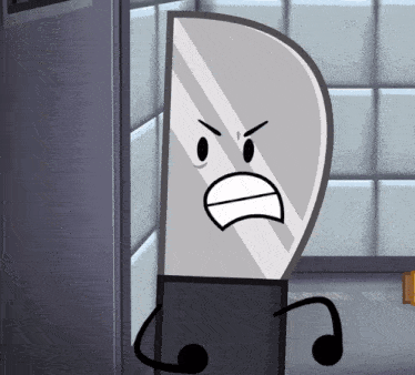 a cartoon drawing of a knife with an angry look on its face