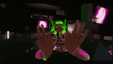 a computer generated image of a girl with green hair