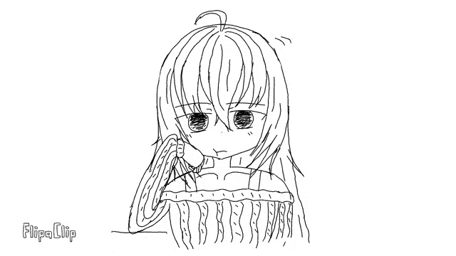a black and white drawing of a girl with a sweater on