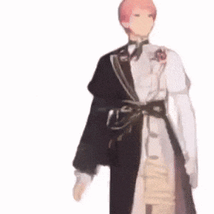 a man in a tuxedo with a bow tie is standing on a white background .