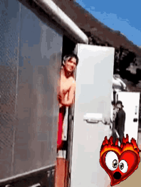 a cartoon of a man peeking out from behind a door