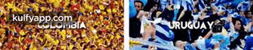 a blurred image of a crowd of people with the words colombia and uruguay