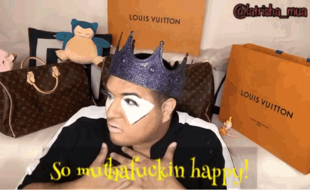 a man wearing a crown says so much a fuckin happy