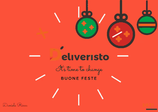 a red background with christmas decorations and the words deliveristo it 's time to change