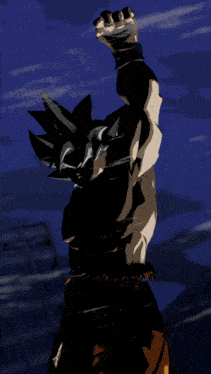 a cartoon character with a fist up in the air
