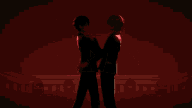 a couple of anime characters are standing next to each other and kissing .