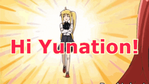 a picture of a girl with pigtails and the words hi yunation on the bottom