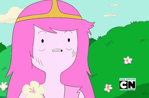 a cartoon of princess bubblegum from adventure time with a flower in her hand