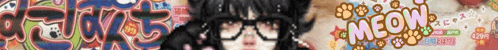 a girl wearing glasses is surrounded by graffiti that says neon