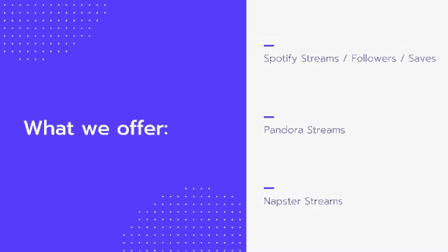 a blue and white graphic with the words what we offer