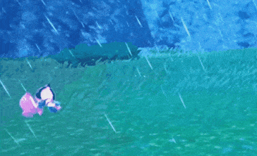a couple of people standing in the rain in a video game