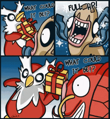 a cartoon of a bird holding a gift box with the words what could it be written on it