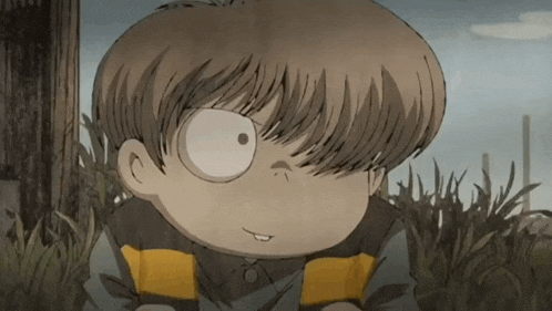 a close up of a cartoon character 's face
