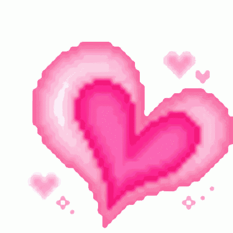 a pixel art of a pink heart surrounded by smaller pink hearts
